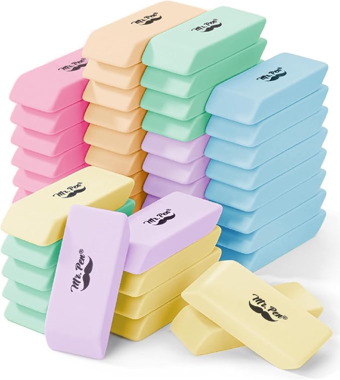 Mr. Pen- Pencil Eraser, 48 Pack, Pastel Colors | Large Latex Free Block Erasers by MrPen