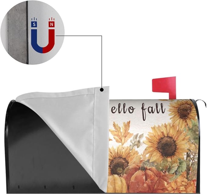 Autumn Sunflowers Scarecrow Welcome Magnetic Mailbox Cover, Fall Mailbox Wrap - Image 4