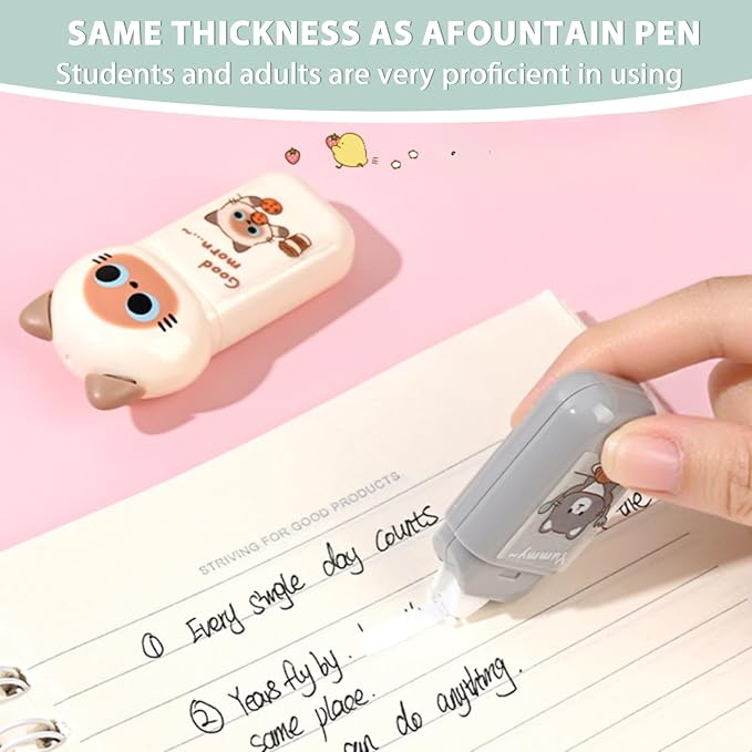 white Corrcetion Tape, with Easy to Use Kawaii Cat Applicator, Cute Stationery - Image 4