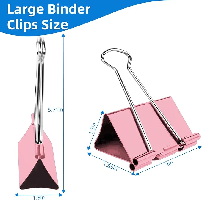 10 Pack Jumbo Binder Clips 3 Inch, Extra Large Binder Clips in Pink, and Home - Image 4