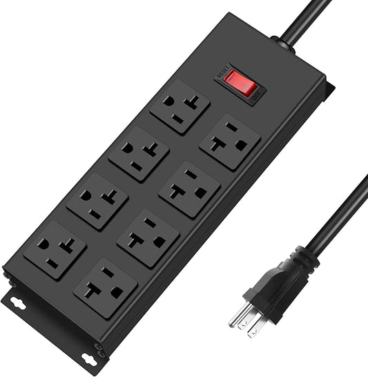 JUNNUJ Heavy Duty 20 Amp Power Strip, Garage 8 Outlets Metal 12 Gauge Surge Protector 3000J, High Amp 5-15P Adapter Shop 6-20R T-Slot Industrial Outlets (8AC, 15FT)-DeskLoop Office