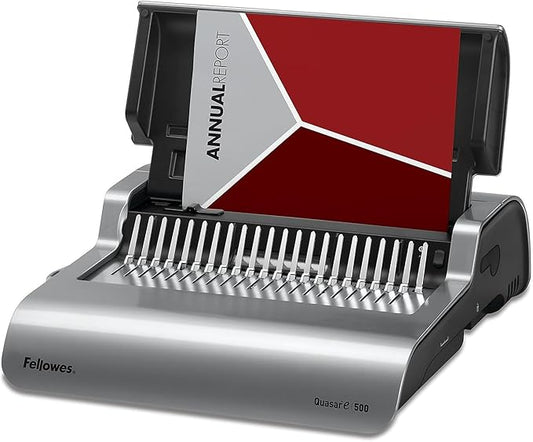 Fellowes 5216901 Quasar 500 Electric Comb Binding System, 16 7/8 x 15 3/8 x 5 1/8, Metallic Gray-DeskLoop Office