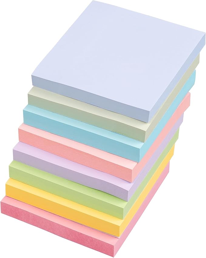 Sticky Notes 3x3 Inches, 8 Pads, 800 Sheets, 8 Color Sticky Note Pads, Premium by AUYAARS