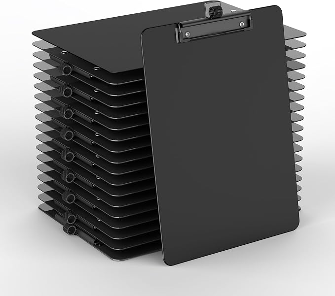 Black Clipboard with Pen Holder, 8.5 x 11 Clip Boards | Black Low Profile Clip by Juvealoe