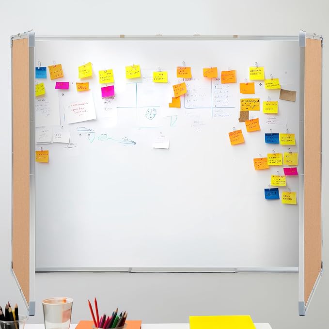 Mooliwe 72"x24" Tri-fold Cork Board Whiteboard, Foldable Combination Magnetic - Image 5