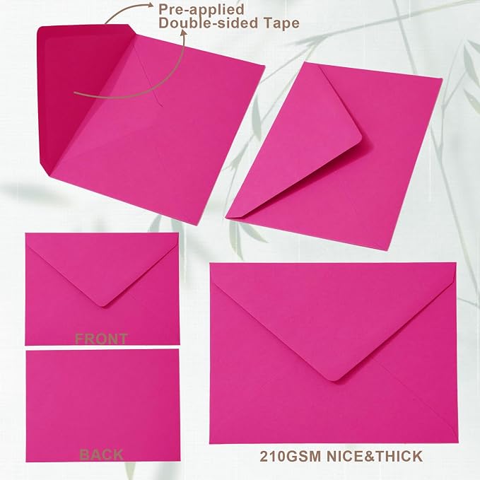 Whaline 50Pcs A7 Invitation Envelopes Set Hot Pink Greeting Card Envelopes - Image 3