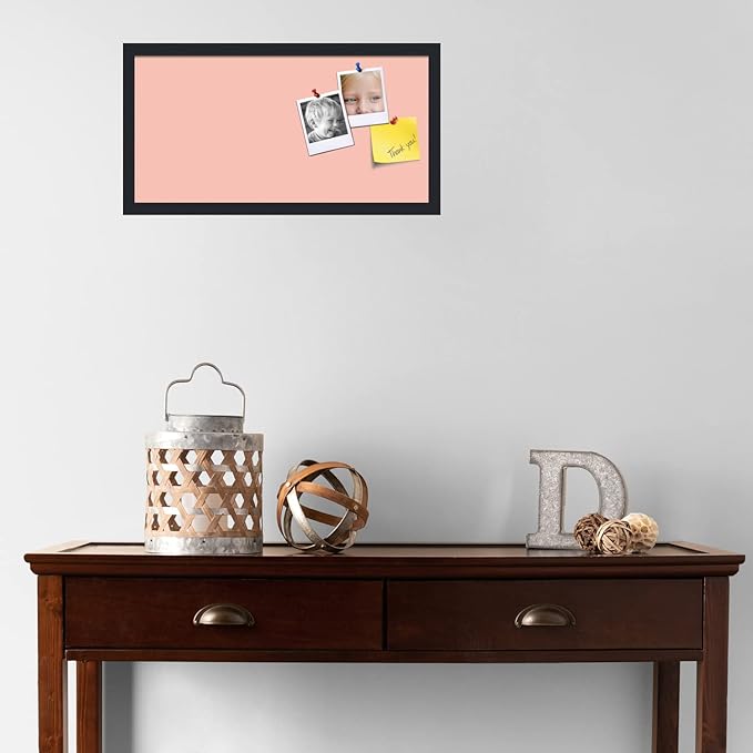 PinPix 24x12 Inch Cork Bulletin Board. This Decorative Framed Pin Board Comes with Pink Pastel Design and a Satin Black Frame. Ideal for Home Office Decor or Message Board (PinPix-1813)-DeskLoop Office