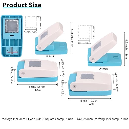 2 Pcs Stamp Punch, 1.5X1.2 Inch Rectangle & 1.5 Inch Square Stamp Hole Puncher - Image 3