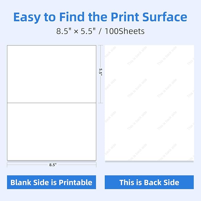 1000 Half Sheet Self Adhesive Shipping Labels for Laser & Inkjet Printers - 500 Sheets, 2 per Page Shipping Labels, 8.5" x 5.5" Half Sheet Labels-DeskLoop Office