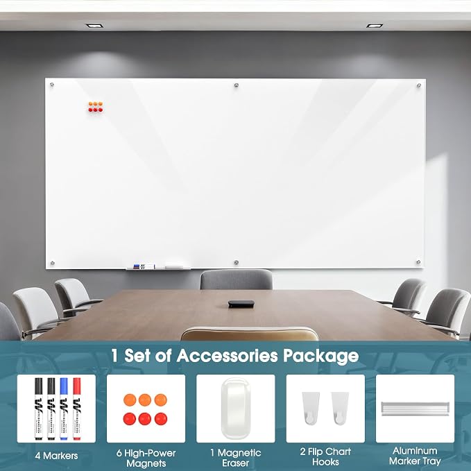 MaxGear 96" x 48" Glass Whiteboard Wall Mounted - Image 4