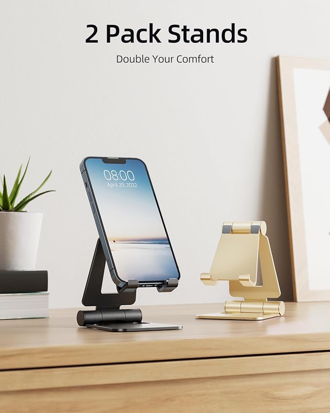 Nulaxy 2 Pack Dual Folding Cell Phone Stand, Fully Adjustable Foldable Desktop - Image 2