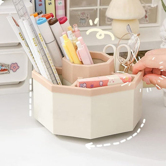 Desk Organizer, 360-Degree Rotating Multi-Functional Pen Holder, 5 Compartments Desktop Stationary Organizer, Home Office Art Supply Storage Box Caddy (White+Pink)-DeskLoop Office