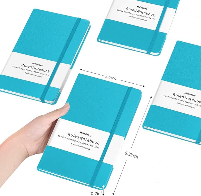 Huhuhero Notebooks Journal, Ruled Notebook, Premium Thick Paper Lined Journal, Black Hardcover Notebook for Office Home School Business Writing Note Taking Journaling, 5"×8.25" (5, Teal)-DeskLoop Office