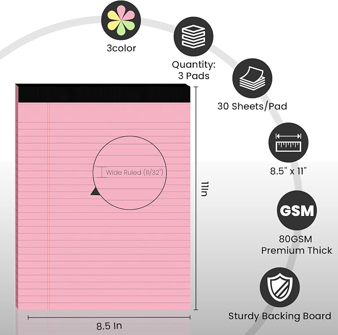 3pcs Legal Pads 8.5 x 11, Notepads 8.5 x 11 Inch, 30 Sheets/Pack, Colored Note - Image 2