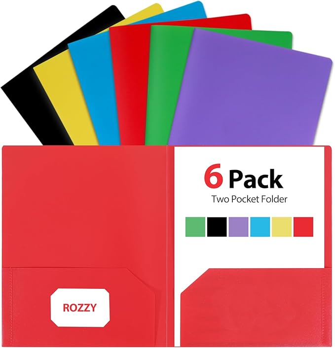 Plastic Folders with Pockets, 6 Rainbow Colors, 2 Pocket, Letter Size | 8.5x11 by ROBBZY