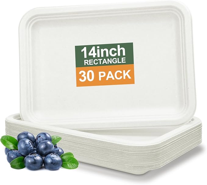 14 Inch Disposable Food Trays, 30 Pack | Heavy Duty Paper Plates, Disposable by BangShou