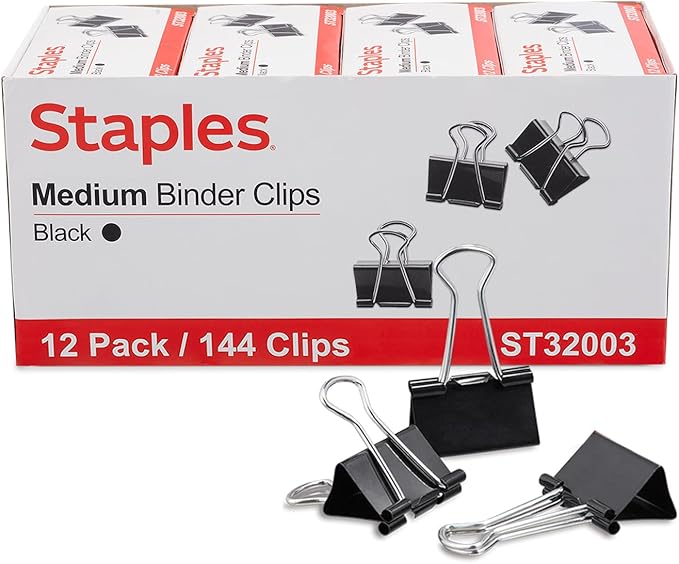 Staples Medium Binder Clips, 0.63" Capacity, 144 Clips/Pack by Staples