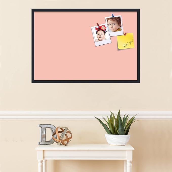 PinPix 36x24 Inch Cork Bulletin Board. This Decorative Framed Pin Board Comes with Pink Pastel Design and a Satin Black Frame. Ideal for Home Office Decor or Message Board (PinPix-1813)-DeskLoop Office