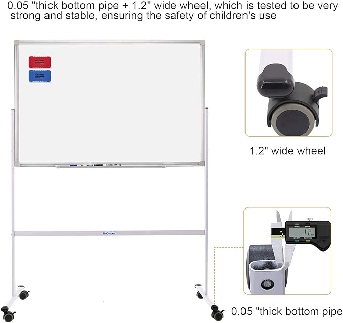 H-Qprobd Mobile Whiteboard 36"x24" Magnetic Dry Erase Board with Stand - Adjustable Height Double Side Rolling White Boards on Wheels for Home, Office & School-DeskLoop Office
