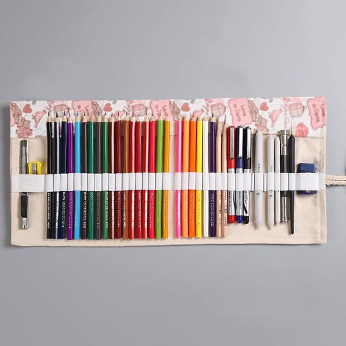 DIYOMR 24/36/72 Slots Pencil Wrap Pencil Rolls, Artist Colored Pencils Roll Up - Image 6