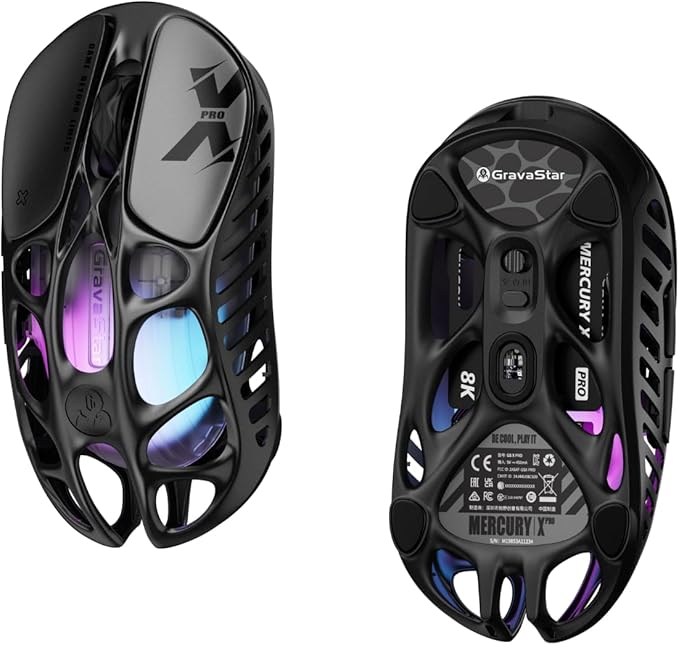 GravaStar Mercury X Pro Wireless Gaming Mouse, Come with 8K Dongle – 32,000 DPI PAW 3950 Sensor, 8,000Hz Polling Rate, Only 49g, Magnesium Alloy Hollow Frame, RGB Lighting, 5 Programmable Buttons-DeskLoop Office