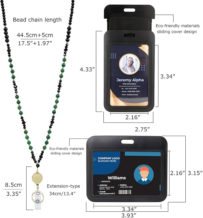 AIDSOTOU Lanyards for ID Badges and Keys, Natural Stone Beaded Teacher Lanyard - Image 5