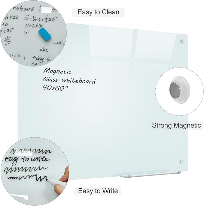 Glass Magnetic White Board – 60 x 40 Inches Dry Erase Glass Whiteboard for Wall, Large Wall Mounted Glass Board for School, Office and Home-DeskLoop Office