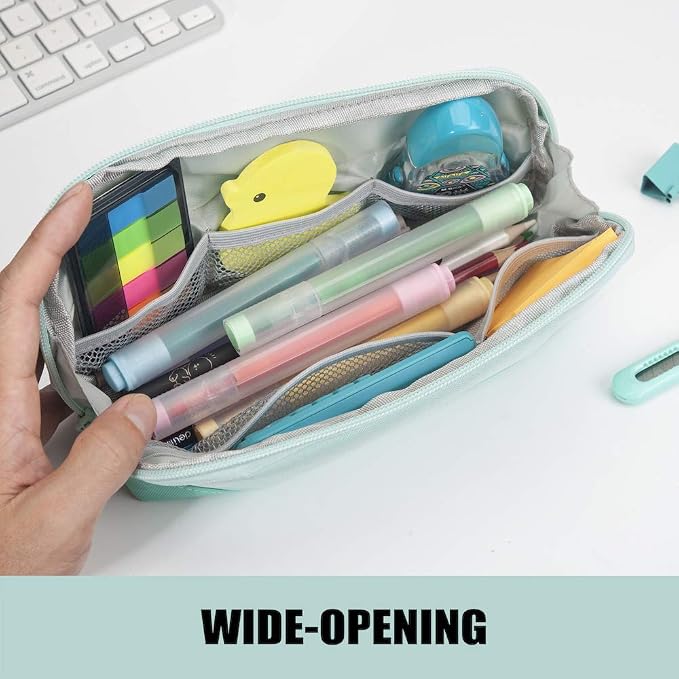 Sooez Wide-Opening Pencil Pen Case, Lightweight & Spacious Pencil Cases Bag - Image 3