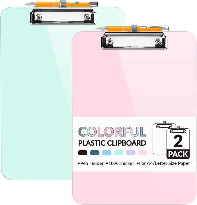 Sooez Plastic Clipboard with Pen Holder, Clip Boards 8.5x11 with Low Profile by Sooez