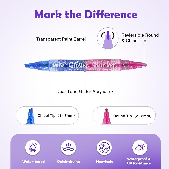 HOTU Glitter Markers Pens, 16 Colors Glitter Acrylic Paint Pens, Sparkly - Image 8