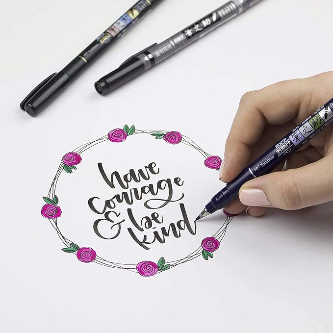 Tombow 62039 Fudenosuke Brush Pens, and Twin Tip Markers - Image 2
