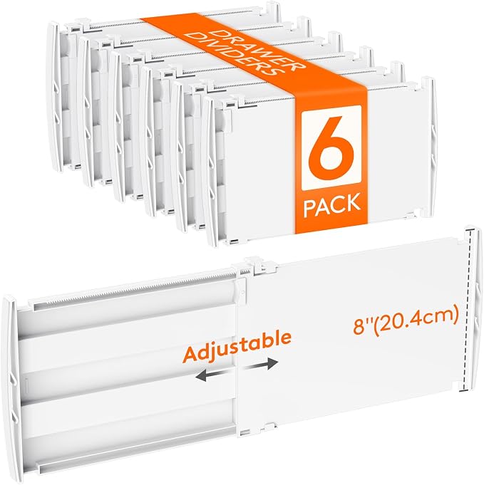 Lifewit 8" Tall 6 Pack Drawer Dividers, 13.8"-22.2" Adjustable Deep Drawer by Lifewit
