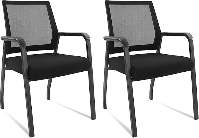 Desk Chair No Wheels, Arm Chair with Ergonomic Lumbar Support and Thickened Seats Cushion, Waiting Room Chairs for Office School Church Guest Reception, 2 Pack Black-DeskLoop Office