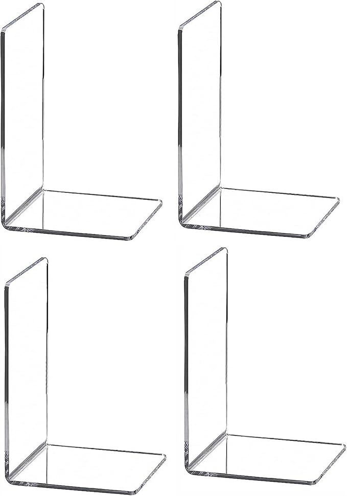 4pcs Clear Book Ends for Heavy Books, Acrylic Book Shelf Organizer for Desk by Cqacrylic