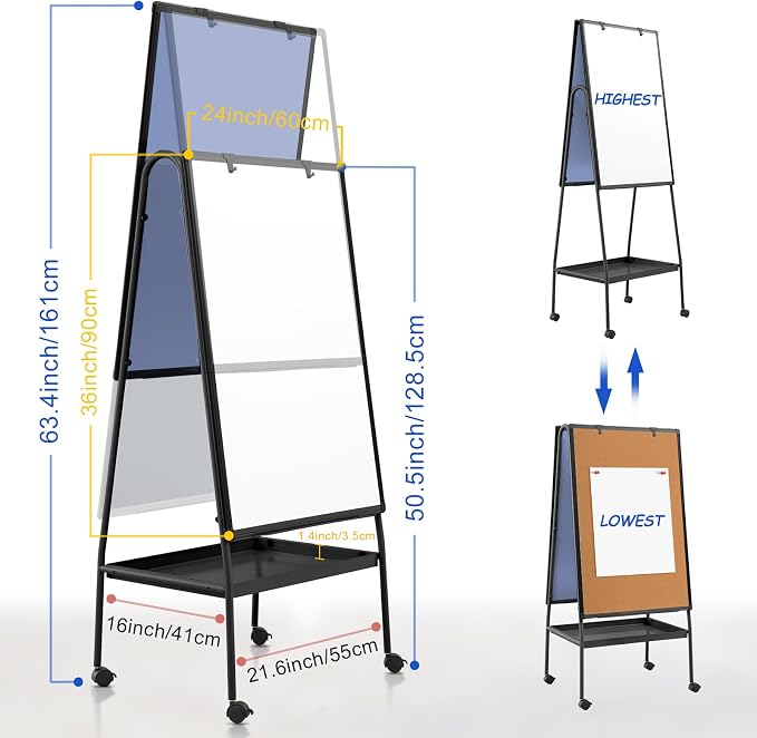 MAKELLO Rolling White Board on Wheels 36x24 in, Double-Side Standing Whiteboard - Image 2