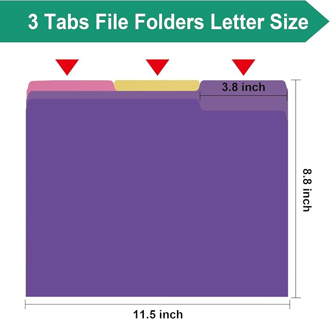 pmybupo File Folders 18 Pack 8.5x11 Inch, 1/3 Cut Tab Colored File Folders - Image 2