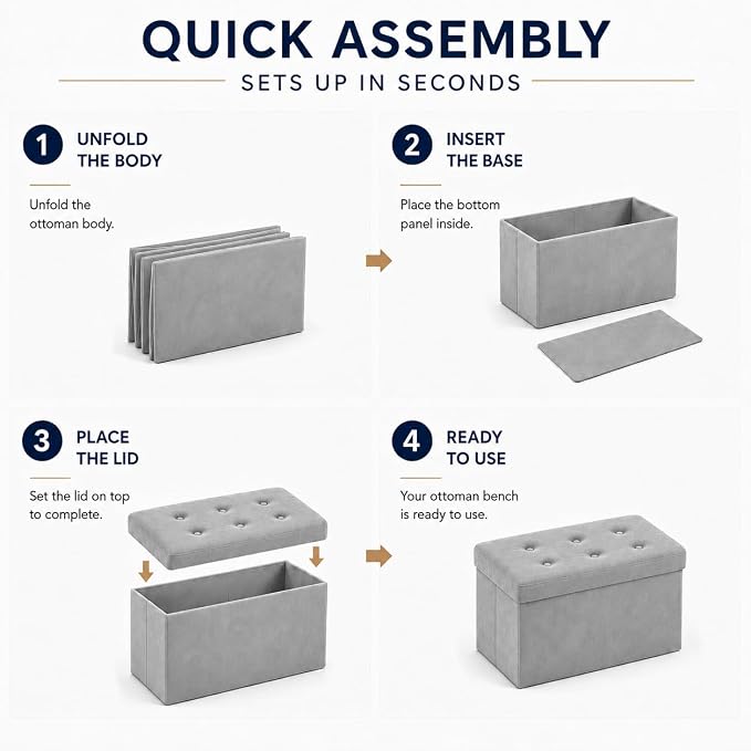 ALASDO 30 Inch Folding Storage Ottoman Bench - Image 4