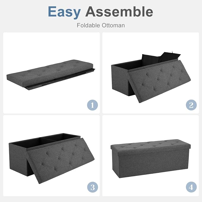 DUMOS 43 Inch Folding Storage Ottoman Bench, Large Hidden Storage Chest - Image 8