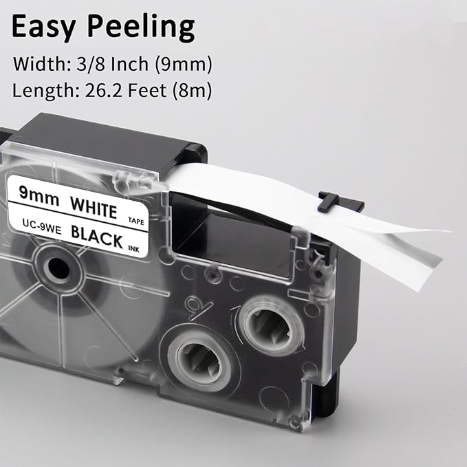 Pristar Compatible Label Tape Replacement for XR-9WE XR-9WE2S for Casio Label Maker Tape 9mm Black on White Use with Casio Label Maker KL-100 KL-60 KL-120 KL-750 KL-750B KL-7000 KL-7200 KL-820, 3-Pack