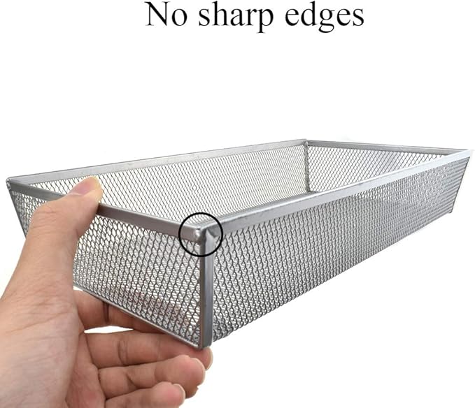HAHIYO Stackable Mesh Tray Cup 12 x 6 x 2 inches Sturdy Container for Desk Drawer Organizer Collection for Home Office School kitchen Soft Foam Feet No Sharp Edges 1 Pack Silver-DeskLoop Office
