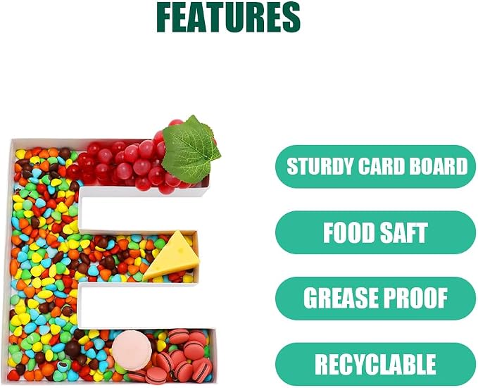 Cardboard Letter Fillable Charcuterie Board Candy Food Tray, 12.2 inch - Image 3