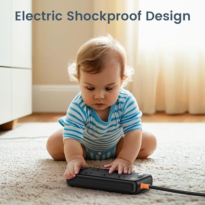 Power Strip Weatherproof, 10-in-1 Surge Protector with 6 Wide Outlets 2USB A and 2USB C,1875W/15A, 6FT Flat Plug Multi-Plug Outdoor Extension Cord for Indoor Outdoor, UL FCC Listed-DeskLoop Office