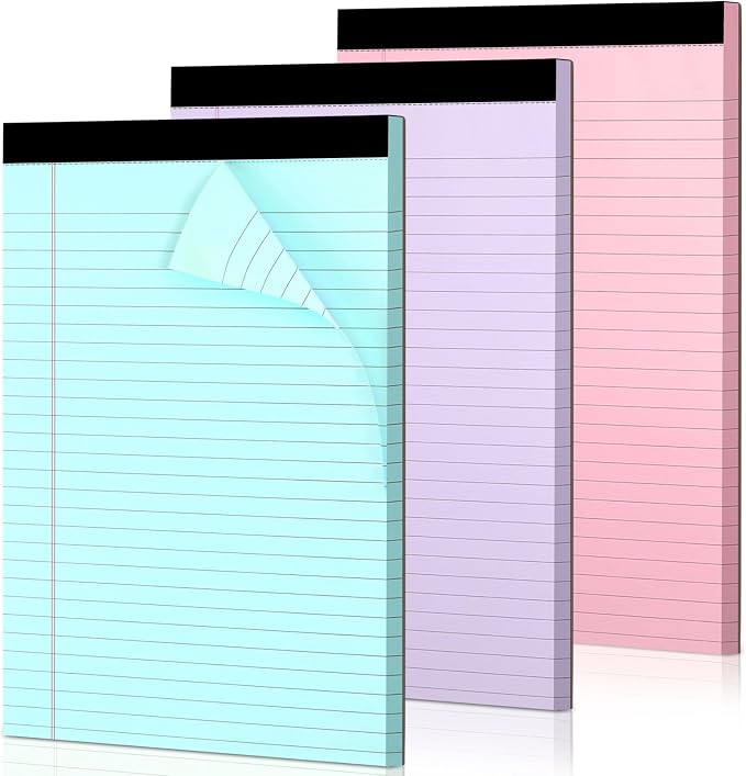 Colored Legal Pads, 3 Pack Writing Pads 8.5 x 11 inch, Micro Perforated by WINKIO
