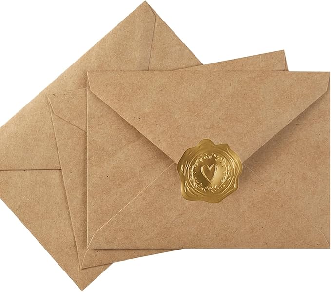 50 Pack A6 Envelopes with Stickers Brown, 6 1/2 x 4 3/4 Inches | 4x6 Envelopes by Toperd