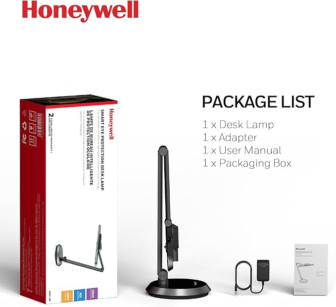 Honeywell Desk Lamp for Home Office, H9 Sunturalux™ Eye-Caring LED Desk Light, 1000LM Dimmable Desk Lamp with Timer and Auto-Sensing, Adjustable Desk Reading Light or Study, Cumputer, Architect-DeskLoop Office
