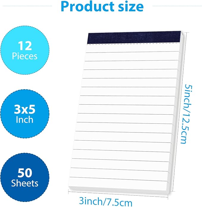 12 Pack Note Pads 3x5 Inch Small Lined Writing Memo Pads Easy Tear Off | 3x5 - Image 2
