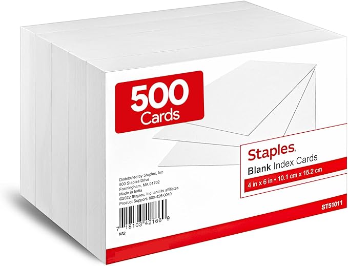 Staples Index Cards, 500 Pack – Unruled Cards by Staples