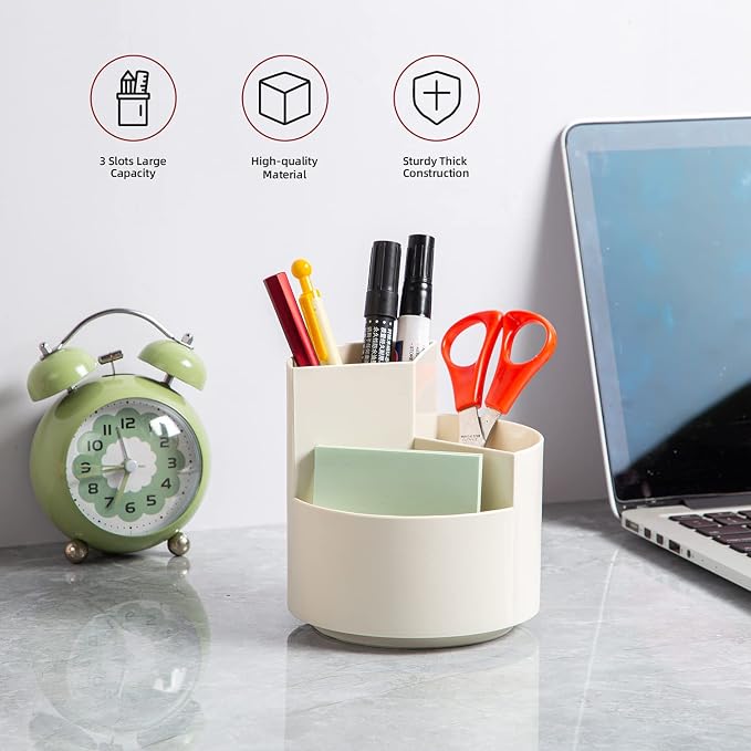 Desk Pencil Pen Holder, 3 Slots 360-Degree Spinning Organizers, Desktop Storage - Image 2