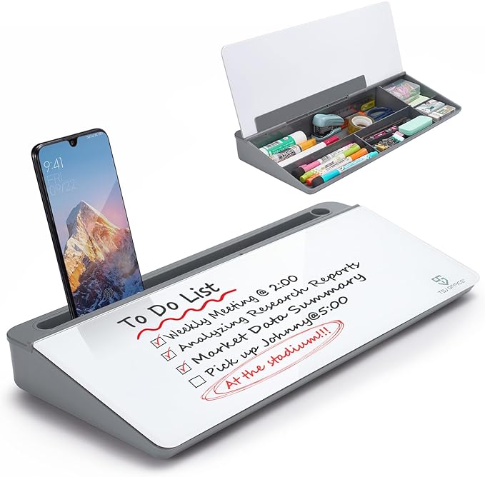 Small Desktop Glass Whiteboard Dry-Erase-Board by TSJOFFICE-WipeCleanThinkGreenWorkSmart