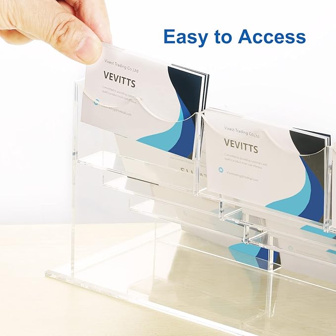 Business Acrylic Card Holder Display for Desk, 12 Slots 4 Tiers Multiple-Clear Acrylic Business Card Stand Set, Holds Approximately 600 Cards-DeskLoop Office